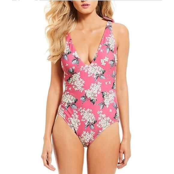 ANTONIO MELANI NWT Pink Hydrangea Floral Bow One Piece Swimming Suit - Size 10 - Picture 8 of 9